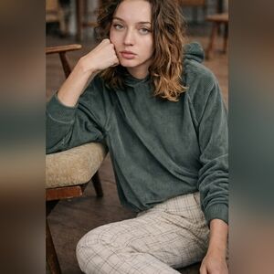 SEZANE SWEAT  MARY DEEP FOREST GREEN CORDUROY HOODIE SIZE MEDIUM